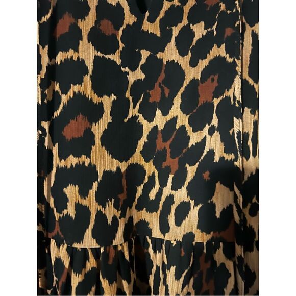 J Crew Women’s Size XS Tie Neck Tiered Dress Brown Leopard Print Long Sleeve - Picture 13 of 14